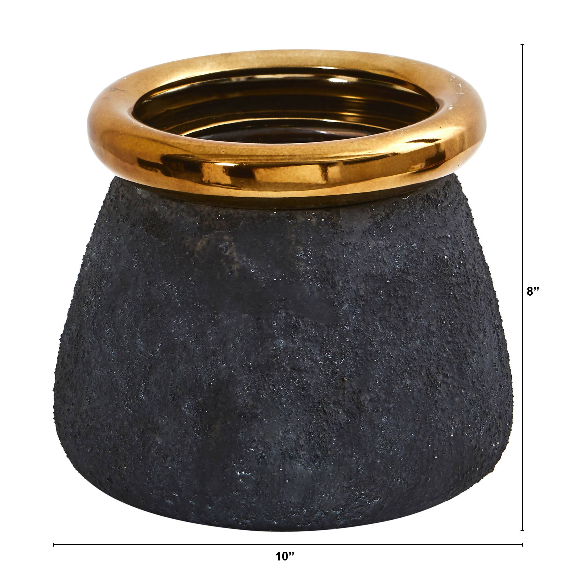 8" Stone Planter with Bronze Rim